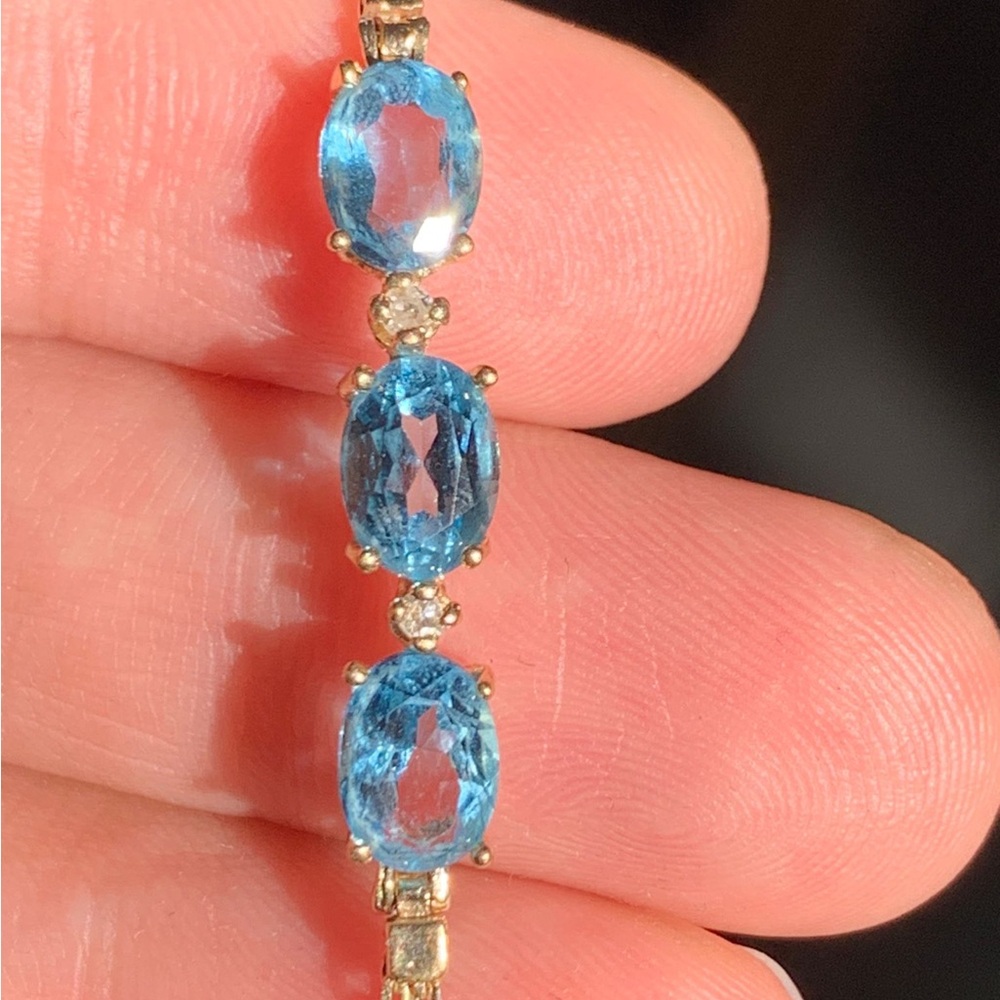 Blue Topaz and 14k Gold Gemstone Bracelet with Faceted Cut
